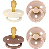 BIBS Colour Pacifier, 0-6 Months, Pack of 4, Symmetrical Teat, Blush Mix | Natural Rubber Latex | Size 1 | BPA Free | Made in