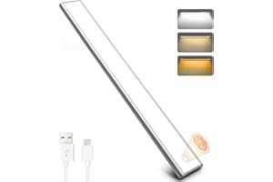 Accwork Luz Armario, 3000mAh 140LEDs Luz Nocturna con Sensor Movimiento, 3 Colores de Luz Luces LED Cocina con Atenuación Continua, Barra de Luz Recargable para Baño, Armario, Pasillo, Cocina-38cm