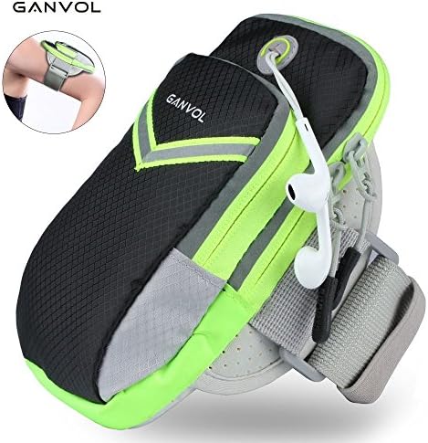 Ganvol Large Sports Running Armband for Smartphones up to 6-inch, Jogging Phone Holder with Extra Reflective Zipped Compartment & Headphone Cord Hole for iPhone X / 8 / 7 Plus, Samsung Galaxy S7 Edge / S6, Huawei Mate 10, Roomy Light Sturdy