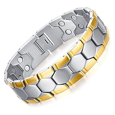 Jfume 18k Gold Natural Pain Relief Magnetic Therapy Link Bracelet For Arthritis And Joint Pain,men 8.5"