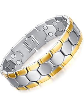 JFUME 18k gold Magnete Energietherapie Herren Armband aus Edelstahl für Arthritis Schmerzlinderung,Männer 21.5cm