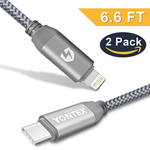 USB-C Typ C auf Lightning Kabel 2M (2 Packs) USB 2.0 Laden und Sync Datenkabel Nylon Geflochten für iPhone iPad Connect zu Apple New Macbook 2015 Macbook pro 2016 Chromebook Pixel HP Pavilion von YONTEX - 2