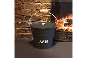 MARCO PAUL INTERIORS Marco Paul Seau à cendres en métal avec couvercle Gris foncé Capacité 12 l Idéal pour cheminées, poêles à bois et feux de charbon