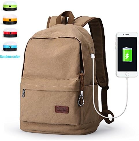 Ranbow Fashion Canvas Backpack with USB Charger Hiking Daypack Rucksack, Camel