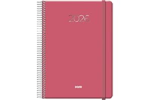 Dohe - Agenda 2026 - Día Página, Tamaño A5 (15x21 cm), Cierre de Espiral y Goma Elástica, 12 Meses Enero a Diciembre, Planificador Anual en Español - Denver Rosa