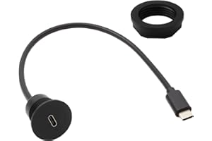 HEMLOSK USB C Buchse Einbau 5Gbps PD60W Einbaubuchse Eingebettet Schnellladekabel Montage Adapter Schnelles Aufladen Kurz Kabel Type C 3.0 Stecker auf Buchse Gewinde Feste Montage Anschluss 20V 3A, 30cm