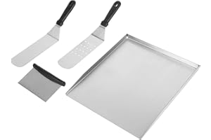 TOKENHIGH Stainless steel grill plate,36 * 31.5cm universal BBQ grill pan suitable,grill plate with grill spatula scraper set,Universal for Most BBQ Gas Grills and Charcoal Grills