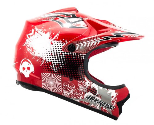 ARROW HELMETS AKC-49 Red Moto-Cross-Helm Cross-Helm Kinder-Cross-Helm Helmet Sport Junior Kids Quad Pocket-Bike Enduro MX Motorrad-Helm Cross-Bike Kinder-Helm, DOT zertifiziert, inkl. Stofftragetasche, Rot, S (53-54cm)