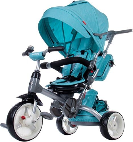 Sun Baby Tricycle Stroller Boy Girl Child Convertible Little Tiger with Pushbar with Steering, Safety Belts and Bag Turqouise Melange