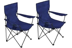 FINE GARDEN Folding Camping Chair - Lightweight Design with Cup Holder - Heavy Duty Camping Chair with Comfortable Design for Outdoor, Fishing, Picnics, and Travel Adventures (Blue, Pack of 2)
