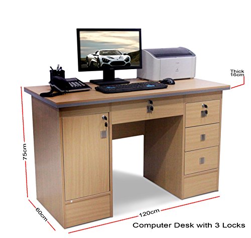 Computer Desk in Black, Beech, White, Walnut & Oak With 3 Locks 4 Home Office (Oak Desk 617/1985)