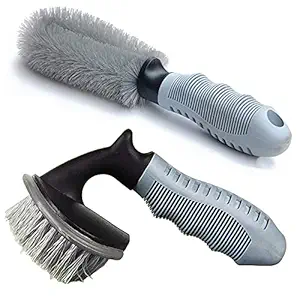 CarFrill 2-Pack Steel and Alloy Wheel Cleaning Brush, Rim Brush + Tire Brush Cleaner for Your Car, Motorcycle or Bicycle Tire Brush Washing Tool