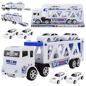 Quasar Kid Toy Police Truck with 4 Mini Police Cars Toy Vehicles for Children Plastic Toy