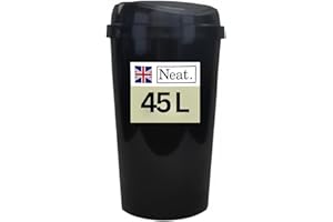 NEATPLASTICS Neat. 45L Large Recycling Bin for Kitchen with Touch Top Lid, Colour-Coded Lid for Easy Waste Sorting, Durable Plastic Waste Bin for Kitchen, Office, Home & Commercial Use, Black, Pack 1
