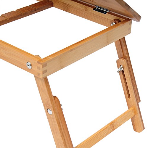 WOLTU BT09br Laptoptisch Bambus Notebooktisch höhenverstellbar faltbar Betttisch PC Tisch Schreibtisch mit Ablage für Maus und Bücher ca.50 x 30 x 20-27 cm - 5