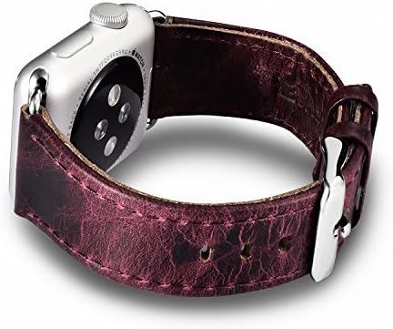 SVAEX Genuine Leather Strap Wrist Band Replacement with Metal Buckle Compatible with Apple Watch 40mm / 38mm - Vintage - Wine Red