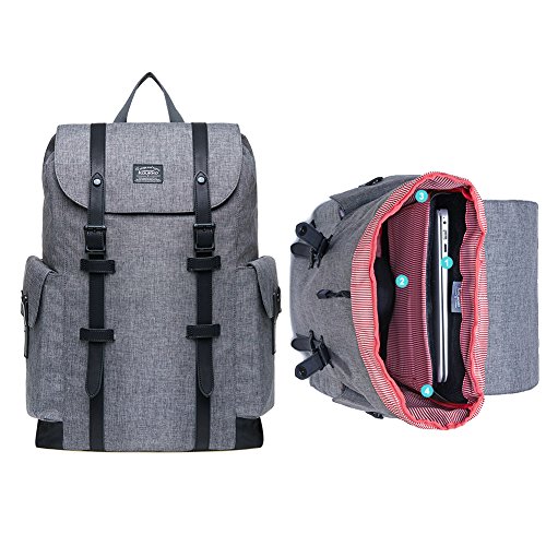 Rucksack Damen Herren Vintage KAUKKO Reiserucksack Studenten Rucksack Laptop Rucksack f  r 14  Notebook L  ssiger Daypacks Schultaschen of 2 Side Pock
