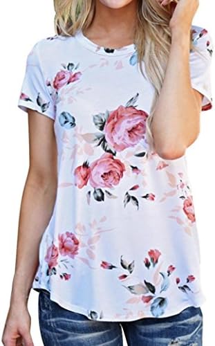 Tonwalk Women T Shirt Short Sleeve Flower Printed Blouse Casual Tops