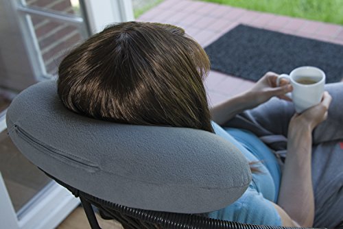 2er Set: Aufblasbares Nackenhörnchen + Kissen mit Fleece-Bezug (Grau) - 3