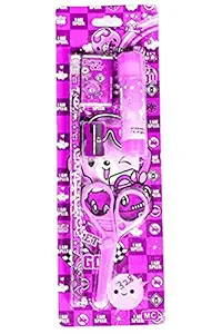 Modstyle School Stationery Kit for Kids (Pencil, Sharpener, Rubber, Glue, Scissor) (Pack of 1, Pink)