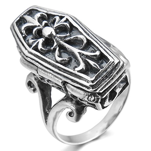 MunkiMix 925 Sterling Silber Ring Sarg Box Ritter Knight Fleur De Lis Totenkopf Schädel Gotik Herren