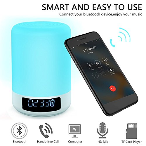 ACRATO Portable Bluetooth Lautsprecher Wireless Speaker mit TF Karte Funktion Lautsprecherlampe mit Farbewechsel Tischleuchte Wecker Mikrofon TouchsensorTragbar - 3