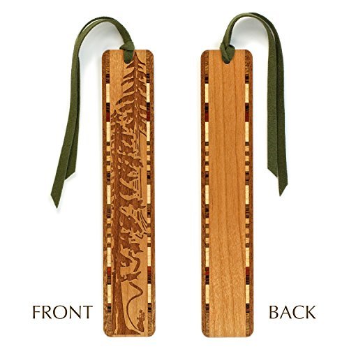 MitercraftEngraved Wooden Bookmark – Evergreen Hiker with Green Tassel