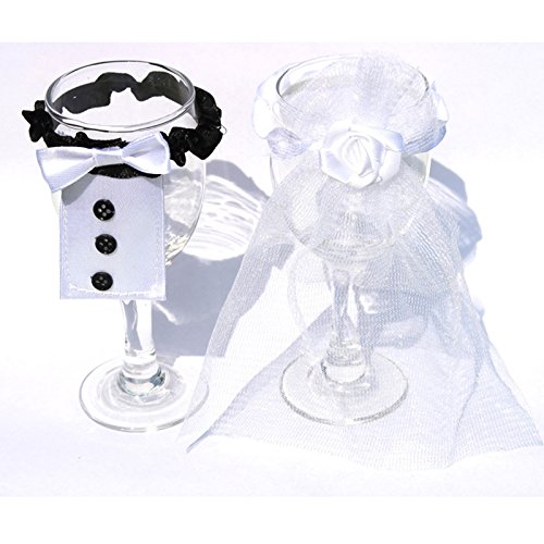 Hochzeit Partei Toasten Weinglas deko Braut Schleier Bräutigam Tux Kleid 1 Paar
