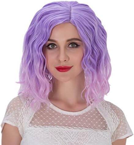 Priomix Synthetic Heat Resistant 35CM Short Curly Wavy Daily Cosplay Sexy Wigs for Women (Purple Ombre to Pink)