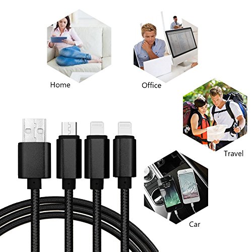 Fone-Case (Black) 3 in 1 Ladekabel Nylon geflochten Mehrere USB – Lead 1 Meter Länge mit Blitz Kabel / reversible Typ C / Micro USB – Anschluss für Sony Xperia XA (2017) - 3