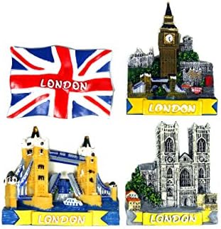 Fridge Magnets - London Magnets Including Famous Landmarks and Union Jack, Collectable Souvenir (4 Qty)
