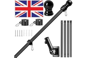 ZENOVA Flag Pole Kit,Flag Poles for Garden,1.8m/6FT Adjustable Wall Mounted Flagpole with Stainless Steel Mounting Bracket,Flags Pole Set for House Garden Yard Outdoor Fence (With British Flags 5ft x 3ft)