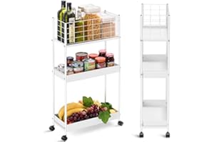 ‎APEXCHASER APEXCHASER Küchenwagen mit 3 Ebenen,Schmale Rollwagen Nischenregal auf Rollen,platzsparendes Küchenregal und Badregal,Allzweckwagen für kleine begrenzte Räume,Küche,Büro Bad,einfache Montage Weiß