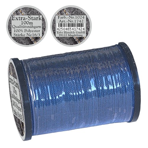 1 Stück Spule a. 100m Qualitäts - Nähgarn, Extra-Stark, Farb-Nr.1024 blau, Ne 16/3, 100% Polyester für die Nähmaschine Garn, 1742