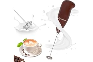 DEMPOWER Milk Frother Handheld Foam Maker for Lattes - Whisk Drink Mixer for Coffee, Mini Foamer for Cappuccino, Frappe, Matcha, Hot Chocolate by Milk Boss (Brown)