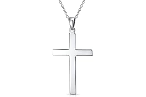 Bling smycken unisex stor personlig traditionell enkel enkel bas religiös Jesus kors hänge halsband för kvinnor män tonåring polerad solid .925 sterlingsilver anpassningsbar, En storlek