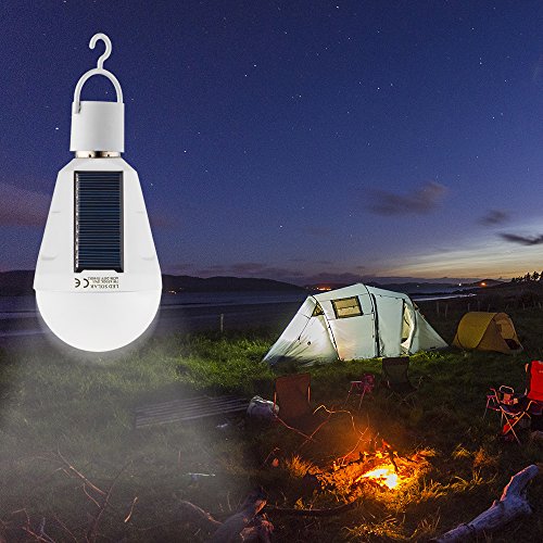 Sky Castle Neue Entworfene Sonnenkollektor-Glühlampe LED Angetriebenes Licht, Bewegliche Wasserdichte Notleuchte-Birne, 7w 1200mAH Mit weißem Licht für Innen und im Freien,Garten,Wandern,Camping (Weiß-1pack) - 6