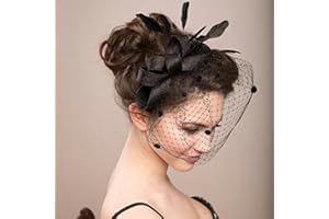 Veewon Ladies Elegant Bowknot Feather Wedding Cocktail Party Veil Fascinator Hair Clip Hat Mesh Net (Black)