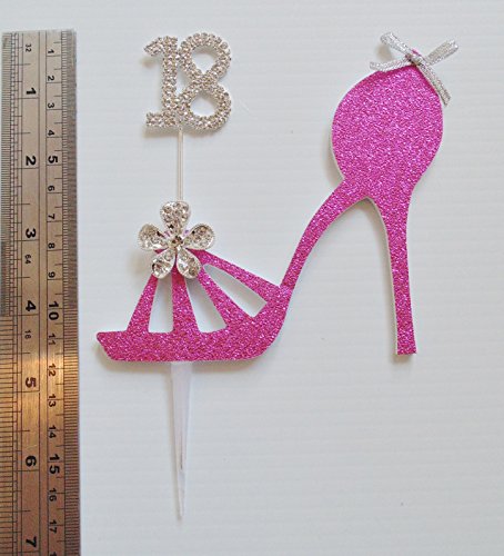 18. Hot Pink Geburtstag Kuchen Dekoration. Schuh Design mit Strass Kristall Zahl Alter 18 (nicht essbar) - 3