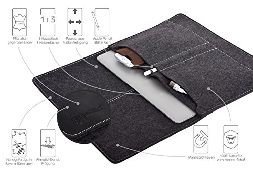 ALMWILD Apple Macbook Pro 13 H  lle  Tasche  Touch Bar  Touch ID   Macbook 12  Mod 2017   Aus echtem Rinds- Leder und 100  Woll- Filz  Case in Schiefe