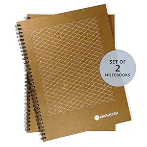 Archmesh - Isometric Grid Notebook, Natural Shade Paper with Isometric Pattern, Kraft Cover, A4, 8.5x11inches (Pack Of 2)