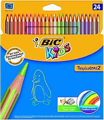 BIC Kids Tropicolors 2 Crayons de Couleur - Etui Carton de 24