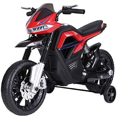 Homcom Moto électrique pour Enfants 25 W 6 V 3 Km/h Effets Lumineux et sonores roulettes Amovibles Rouge