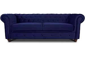 ‎SOFNET Sofa Chesterfield Asti 3-Sitzer, Couch 3-er, Glamour Design, Couchgarnitur, Sofagarnitur, Holzfüße, Polstersofa - Wohnzimmer, Velours (Dunkelblau (Velvet 86))