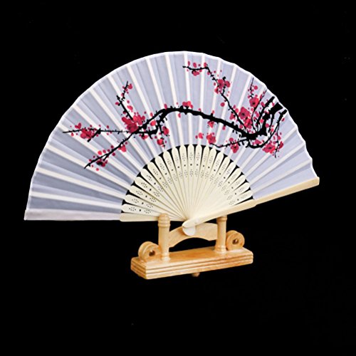 Pixnor Fächer Handfaecher Stoff aus Holz Falten Hand Fächer Plum Blossom Muster Hochzeit Party Geschenk Fächer - 2