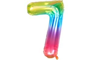 Ponmoo Foil Palloncini Numeri 7 Neon Arcobaleno 40" (101cm), Gonfiabili Elio o Aria, Gigante Palloncino Numero 0-9, 10-29, 30-100, Granda Palloncino per Anniversario, Decorazione Feste di Compleanno