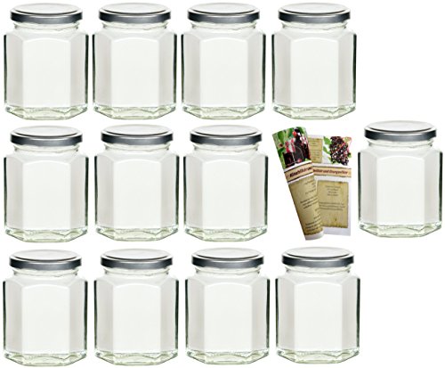 Flaschendiscount 18 leere sechseckige Einmachgläser "Hexagon" 196 ml incl. Drehverschluss Silber, Vorratsgläser, Marmeladengläser, Einkochgläser, Gewürzgläser, Einweckgläser