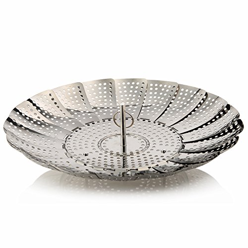 LIHAO Dünsteinsatz Edelstahl Gemüsedämpfer Faltbar Dämpfkorb Obst Körbchen Silber Ton – Klein - 4