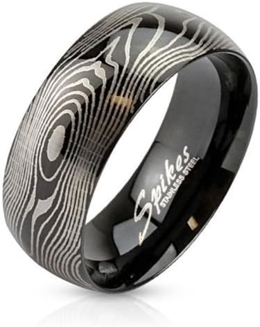 Coolbodyart Stainless Steel Ring 8 mm wide Fingerprint lasered black coated available sizes 60 (19) - 69 (22) - 69 (22.0)