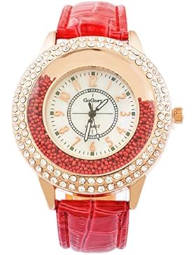 MJartoria Damen Armbanduhr Quarz Uhr Modeschmuck PU Lederarmband Mode Design mit Strass Rot